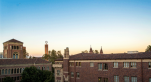 View of USC campus during sunset